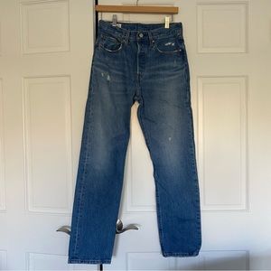 Levi’s 501 jeans in medium blue distressed
